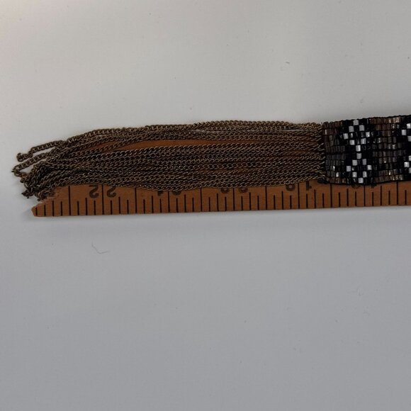 Southwestern Style Necklace Womens Beaded Tassel Black Bronze Patterned Fringe - Picture 6 of 7